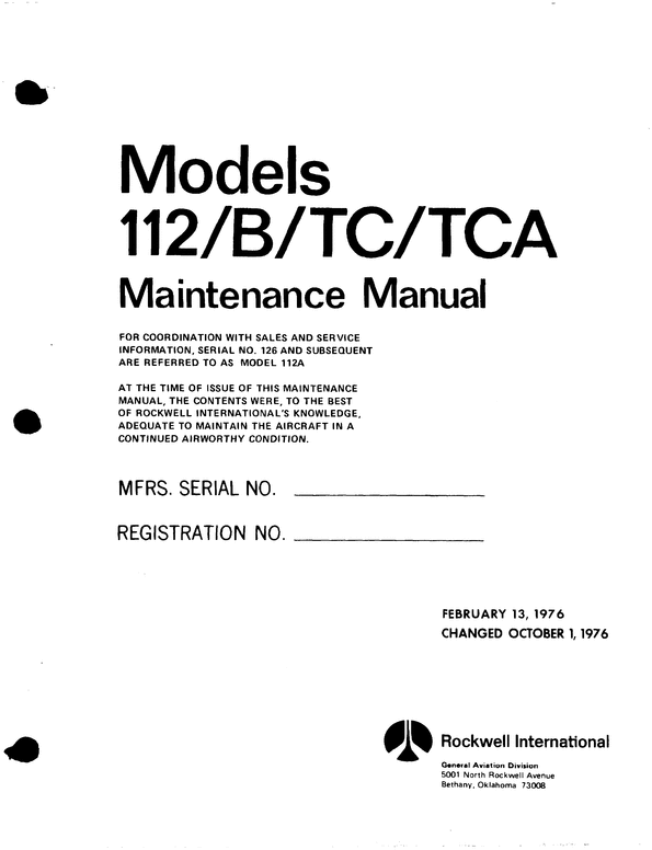 Product picture Rockwell Aero Commander 112 Maintenance Manual