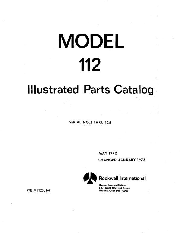 Product picture Aero Commander Model 112 PARTS CATALOG Serial 1to 25 