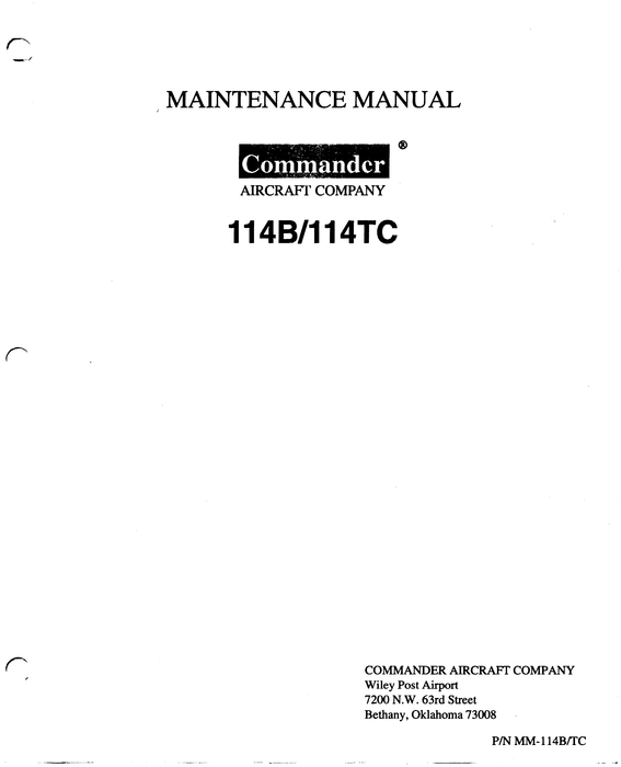 Product picture Aero Commander 114B 114TC Maintenance Manual